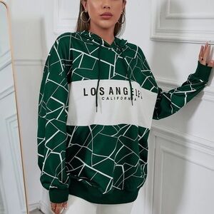 SHEIN Dark Green Geometric Hoodie